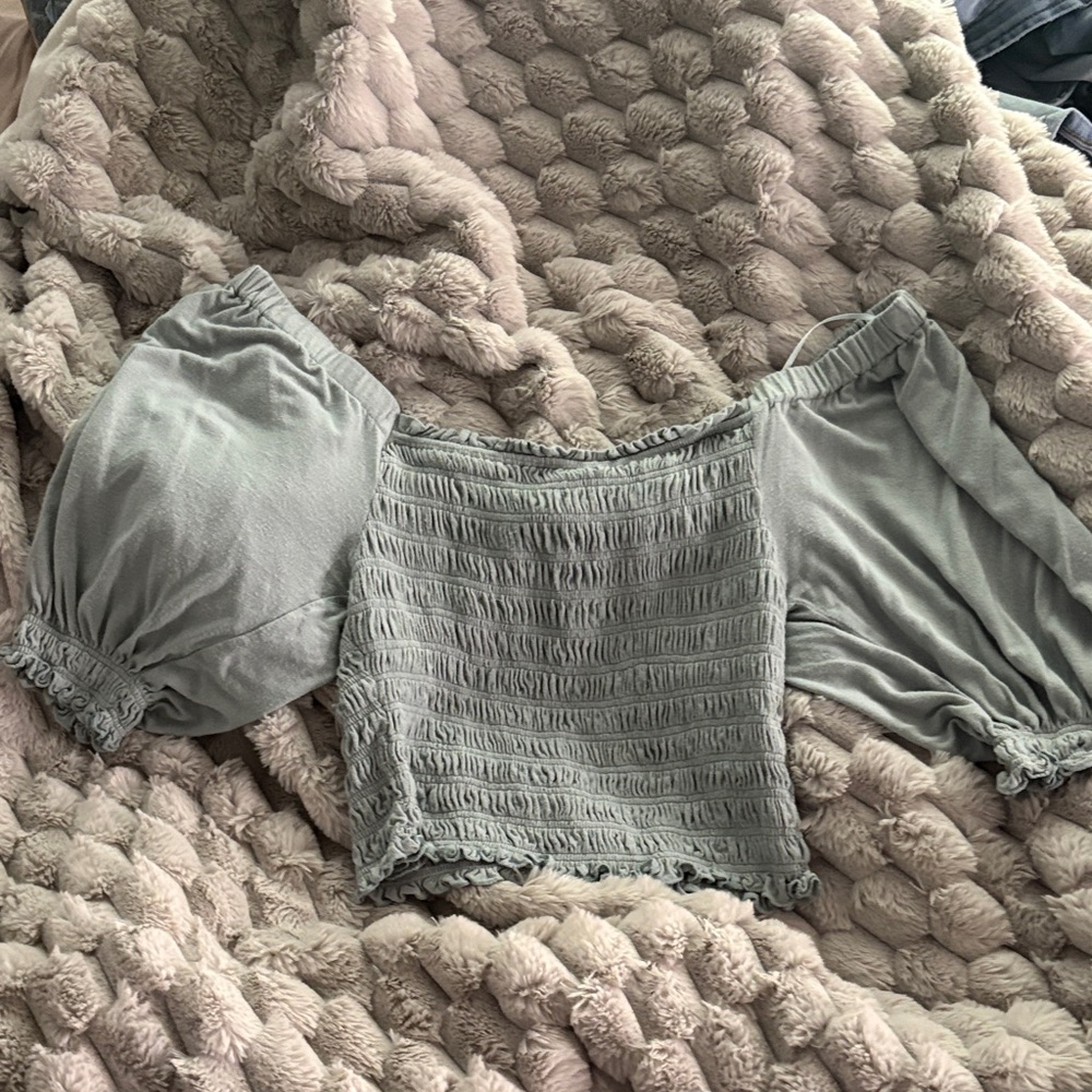 Love Tree Gray Smocked Off-Shoulder Blouse